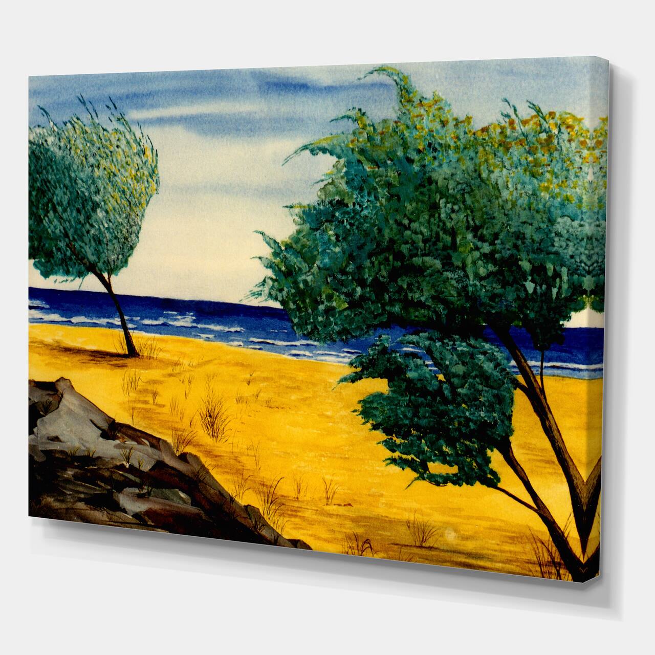 Designart - Orange Beach By The Coastline - Nautical & Coastal Canvas Wall Art Print